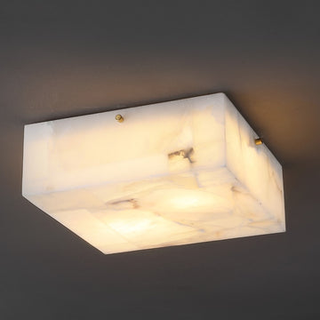 Giulia 13" 2-Light Modern Contemporary Alabaster/Iron Square LED Flush Mount - JONATHAN Y